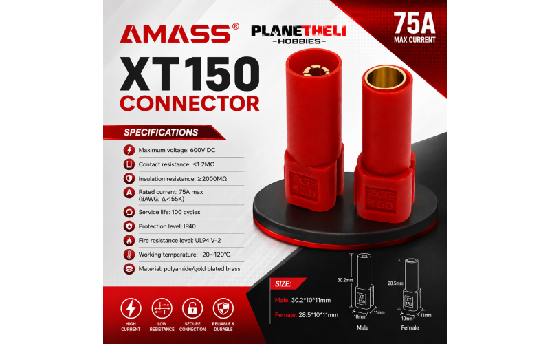 AMASS XT150 Male Female Connector pair RED
